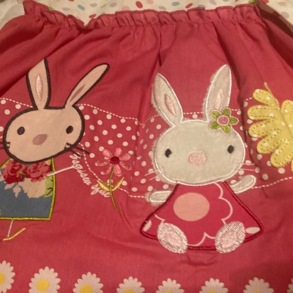 Girls Polka Dot Flower Rabbit Bunny Pink White Dres Bow Embroidered 5 6 Small - Picture 2 of 9